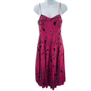 Vintage Y2K To the Max Silk Pink Black Filigree Deco Print Midi Cocktail Dress 4